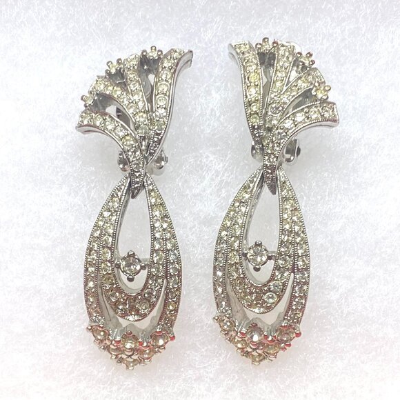 Jewelry - Evening/Special Occasion Clip-On Earrings Silver Tone w/Rhinestones